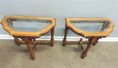 Pair of Etched Glass End Tables
