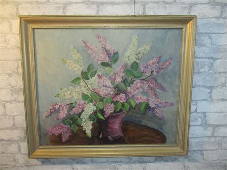 Primitive Style Flower Painting with Gold Frame