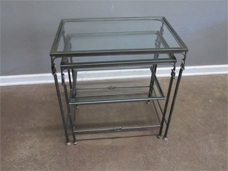 Bronze Tone Metal Nesting Tables with Glass Tops