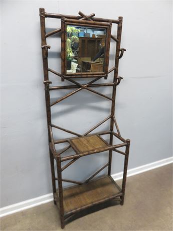 Rattan Entryway Hat Stand w/Mirror