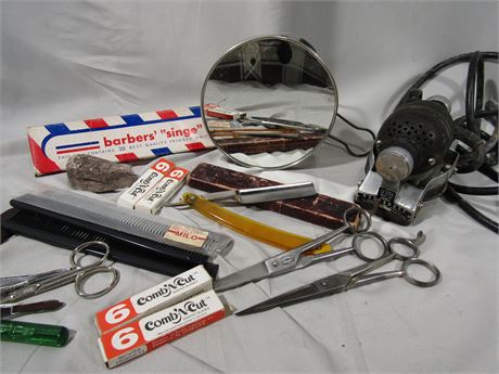 Vintage Barber Shop Supplies, Blades, Scissors and Straight Edges