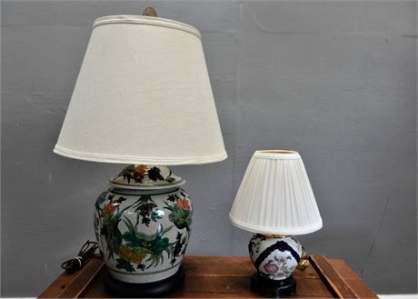 Two Asian Style Porcelain Floral Design Table Lamps