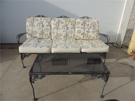 Patio / Sunroom Wrought Iron Sofa and Glass Top Table