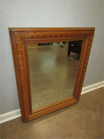 Large Thick Wooden Framed Entry Mirror, Ornate Trim