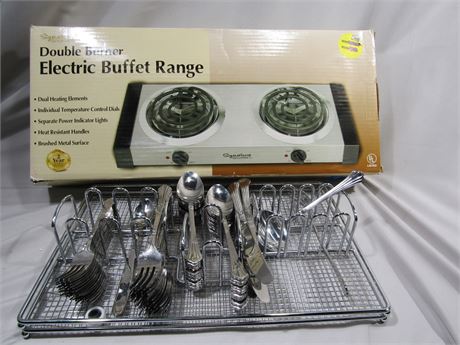 Electric Double Burner, Signature Gourmet with Korea Silverware Tray