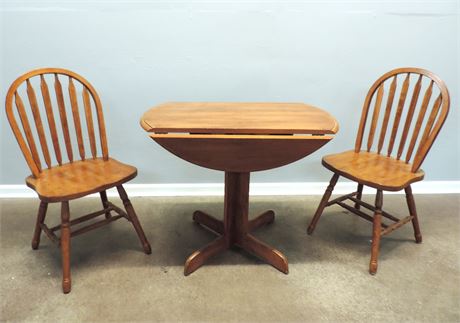 Pedestal Drop Leaf Table / Two Chairs