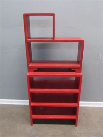 2 Painted Red Storage Shelves