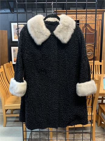 Vintage Curly Lamb Fur Trim Coat
