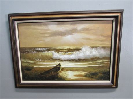 Large Signed - Seaside - Oil On Canvas