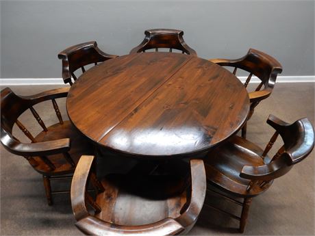 Solid Wood Pedestal Table and Six Chairs