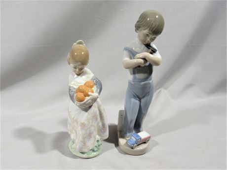2 Lladro's - Mechanic Boy and Valencian Girl with Basket of Oranges