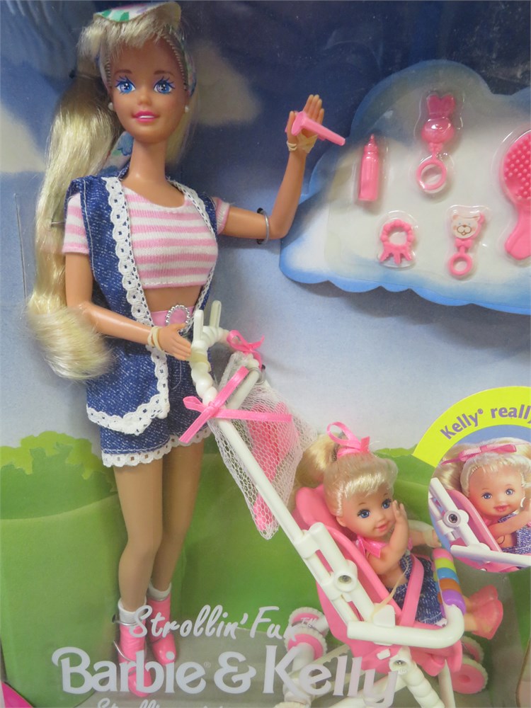 Vtg 1994 Barbie buy & Kelly Strollin Fun playset two dolls and stroller EUC