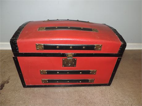 Antique Red Leather and Metal Trunk Marshall & Watkins, Cleveland, Ohio