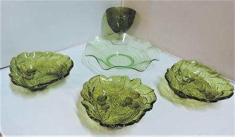 Vintage Green Leaf Glass Candy Dishes