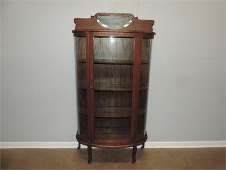 Antique Curved Glass Curio / China / Display Cabinet