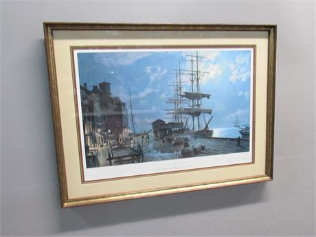John Stobart Artist Print (AP19/750) Print - Boston - Long Wharf By Moonlight