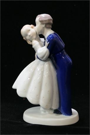 BING & GRONDAHL Vintage Porcelain #2162 "Boy Stealing a Kiss From Girl" Figurine
