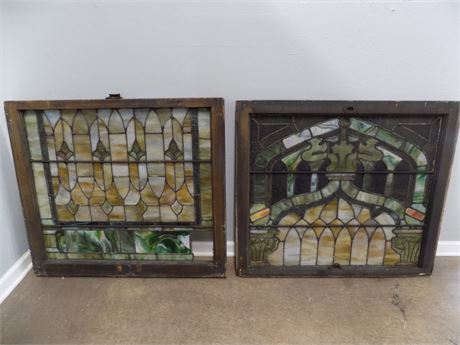 Two Antique Stained Glass Windows