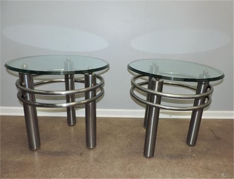 Contemporary Metal Glass Top Table Set