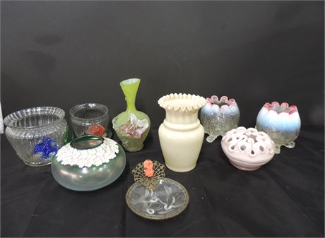Vintage Green Vaseline Glass / Camphor Glass / Art Glass Lot