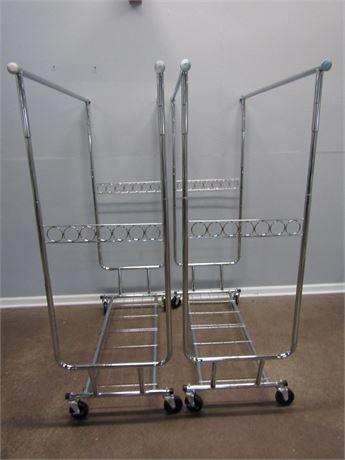 Rolling Garment Racks with Double Hangers, Storage Base, Chrome