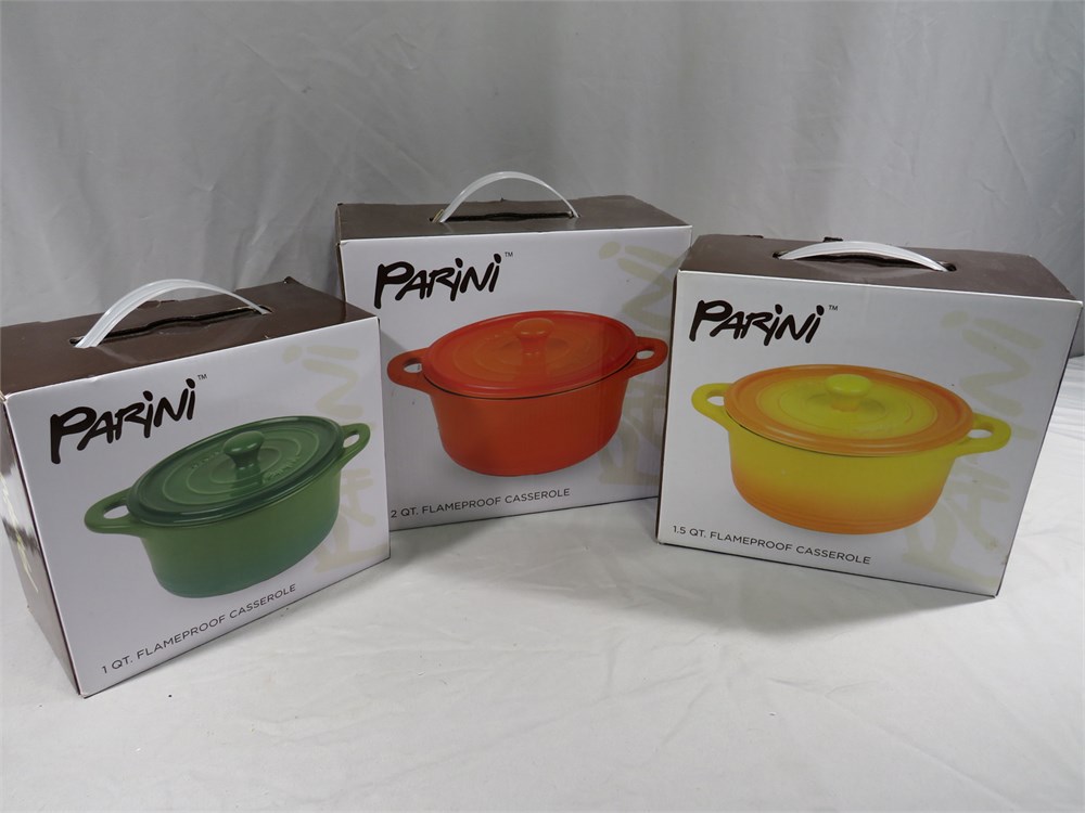New In Box Never Opened Parini Cookware 1.5 Qt White Flameproof Casserole  Dish With Lid, Very Nice, Feels Heavy Auction