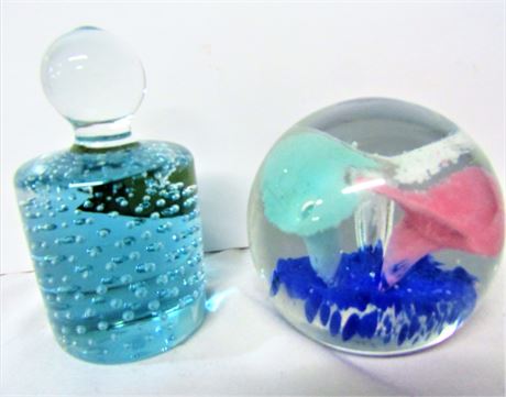 Vintage Glass Paperweights, Perfume Bottle, Blossom Design