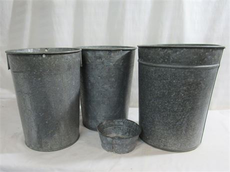 4 Vintage Galvanized Pails/Buckets