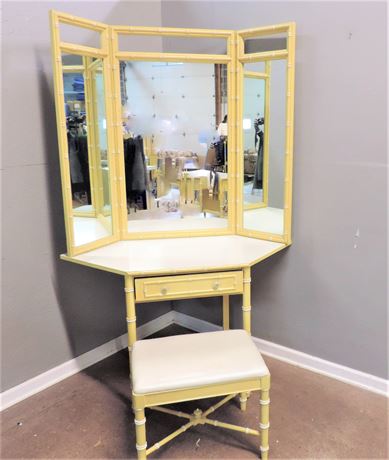 Thomasville Bamboo Style Vanity with Three Way Mirror and Stool