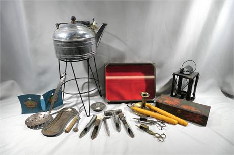 Vintage Glass & Metal Display Case & more Household Items