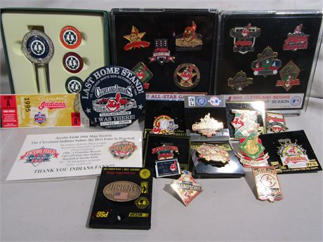 Cleveland Indians Lot, New Collector Pins, Ticket and Golf Supplies
