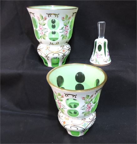 Bohemian Moser Cut Glass Vases / Bell