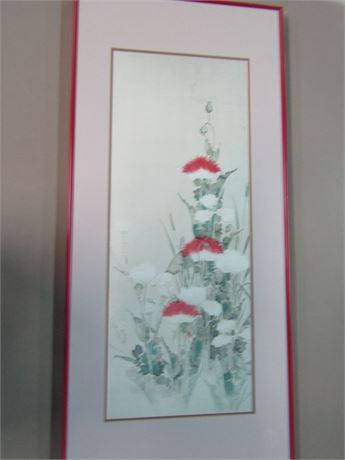 Japanese Style Painting of "Red and White Poppies" 1966,