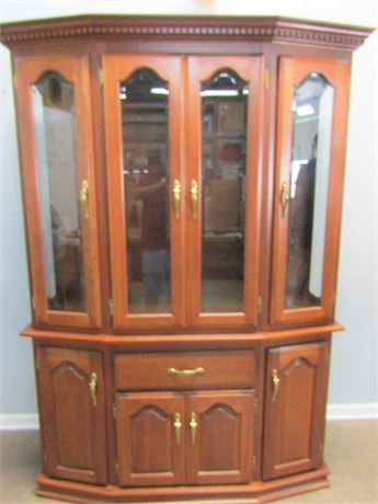 Solid Wood China Cabinet, with Glass Center and Side Shelves