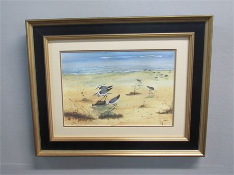 2004 Framed Matted & Signed Artist Proof - Sandpipers on a Beach