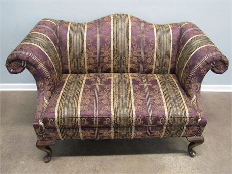 Nice Drexel Camel Back Rolled Arm Loveseat with Cabriole Legs