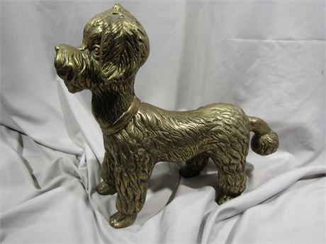 Vintage Large Brass Poodle Dog Sculpture Weight Door Stop