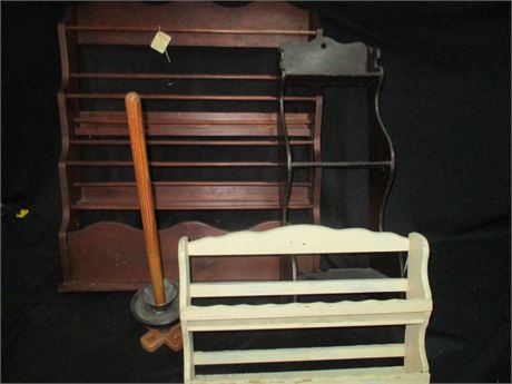 Old Early American Wall Plate and Paper Racks, with Paper Holder