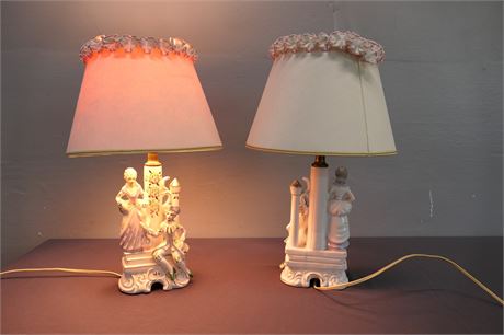 Vintage Porcelain Bisque Lamp Figural French Victorian Colonial Couple (Japan)