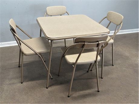 Vintage Mid Century Hamilton Cosco Stylaire Card Table with 4 Folding Chairs