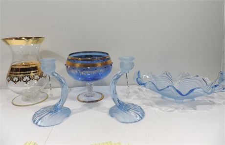 Cambridge Blue Caprice Depression Glass / Gold Encrusted Crystal