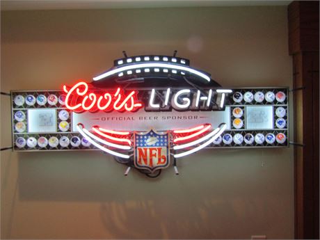 NFL "Coors Light" Neon Sign all Teams Helmets Depicted Display