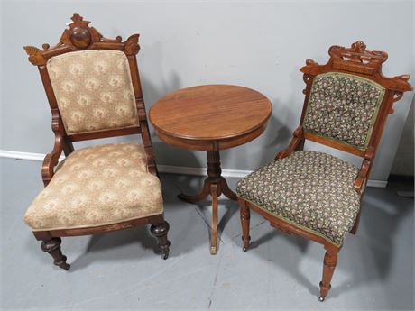 Eastlake Parlor Chairs/Table Carved Walnut