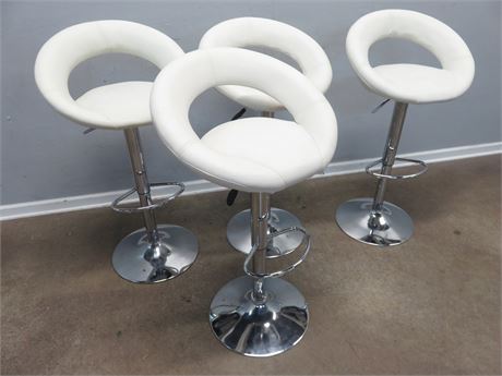 4 Contemporary Adjustable Faux Leather Bar Stools