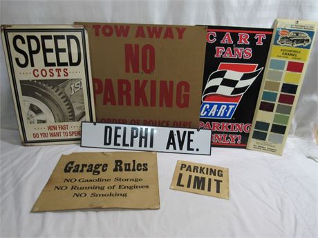 7 Automobilia/Racing/Transportation Signs - Some Vintage