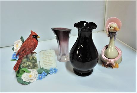 Thomas Kincade Cardinal 8599 & H R Ceramic Duck Figurine