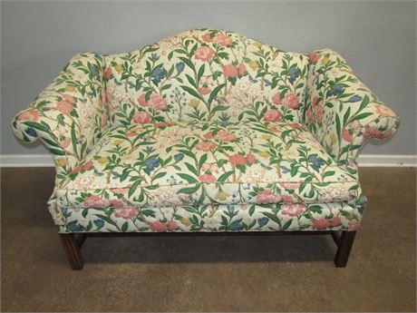Vintage "Southwood" Floral Upholstered Camel Back Sofa