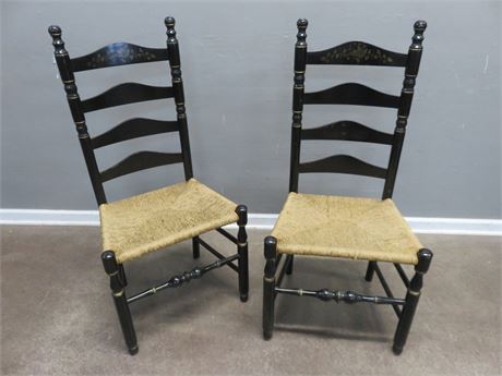 Hitchcock Style Rush Seat Chairs