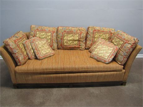 Vintage Clyde Pearson Orange Cloth Sofa with Pillows