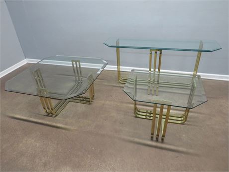 Beveled Glass Top Brass Table Set